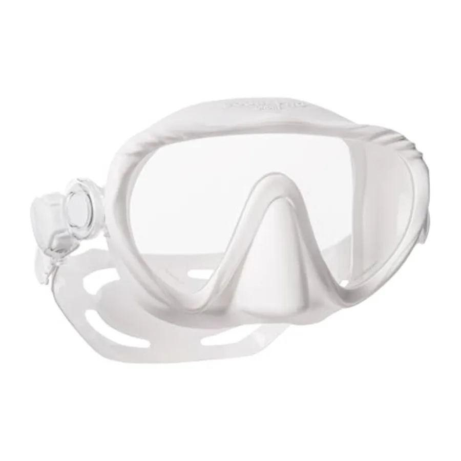 

Scuba diving mask for professional use ultra-clear single lens with low-volume frameless design white silicone skirt and easy-a