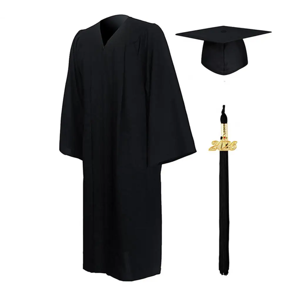 Conjunto de boné de vestido de formatura unissex com pingente de borla de 2026 anos para ensino médio, ensino médio, universitário, uniforme de formatura