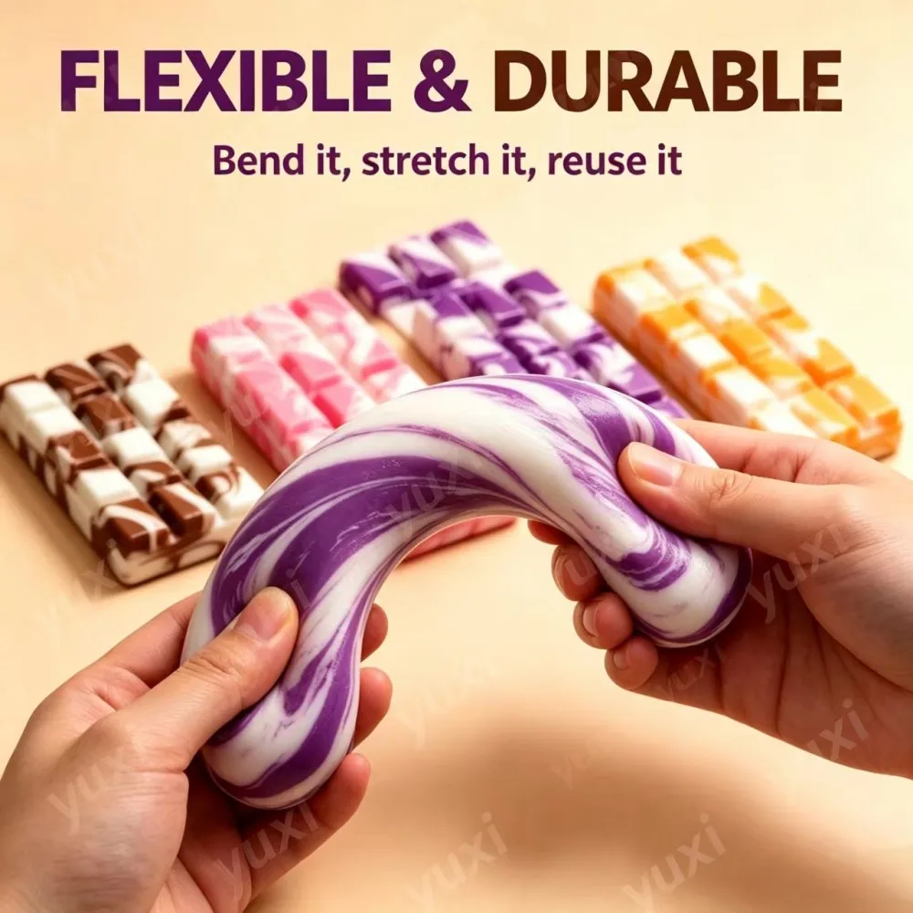 Christmas Themed Chocolate Bar Squishy Toy, Colorful Marble Swirl Design, Soft Squeeze Fidget Toy for Winter Holiday Gift