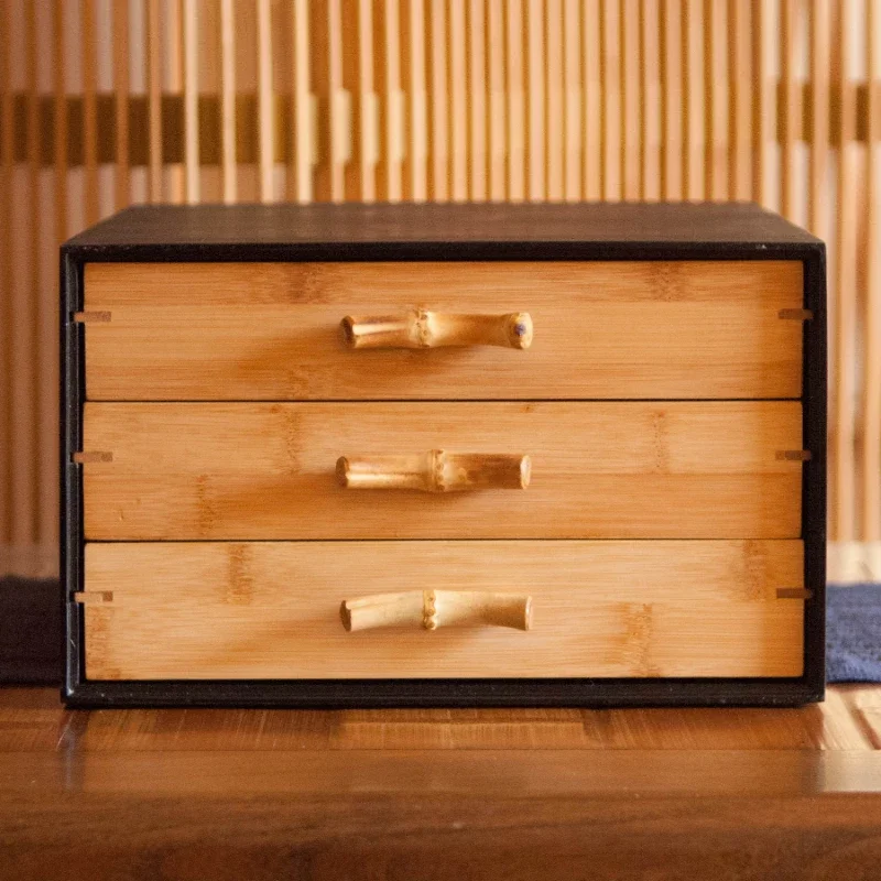 

Three-tier Drawer Organizer Bamboo Knot Storage Box Chinese-style Tea Cake Organizer Exquisite Durable Jewelry Case