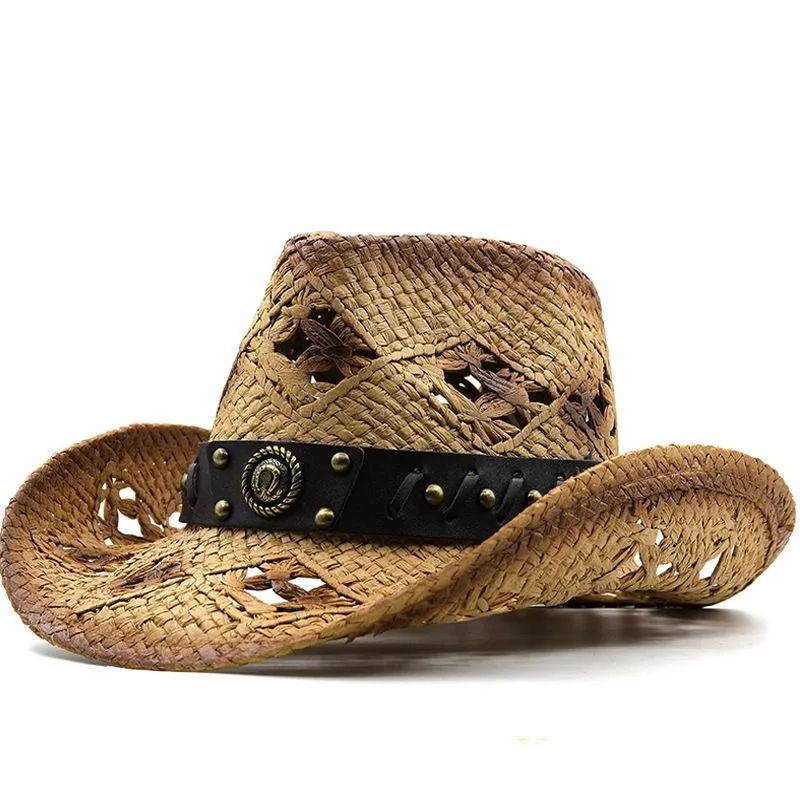 

Дизайнерская брендовая мужская и женская весенне-летняя соломенная ковбойская шляпа в западном стиле с широкими полями Солнцезащитная шляпа