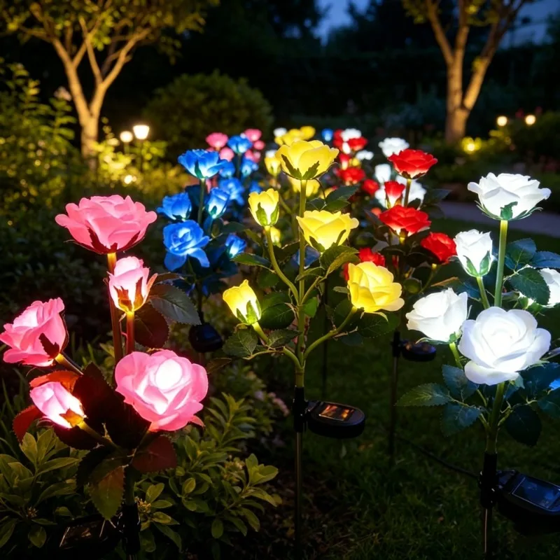 

5 Heads Solar Lights Outdoor Decorative Solar Garden Lights Rose Flower Lawn Lamp for Yard Patio Garden Lamp Wedding Party Decor