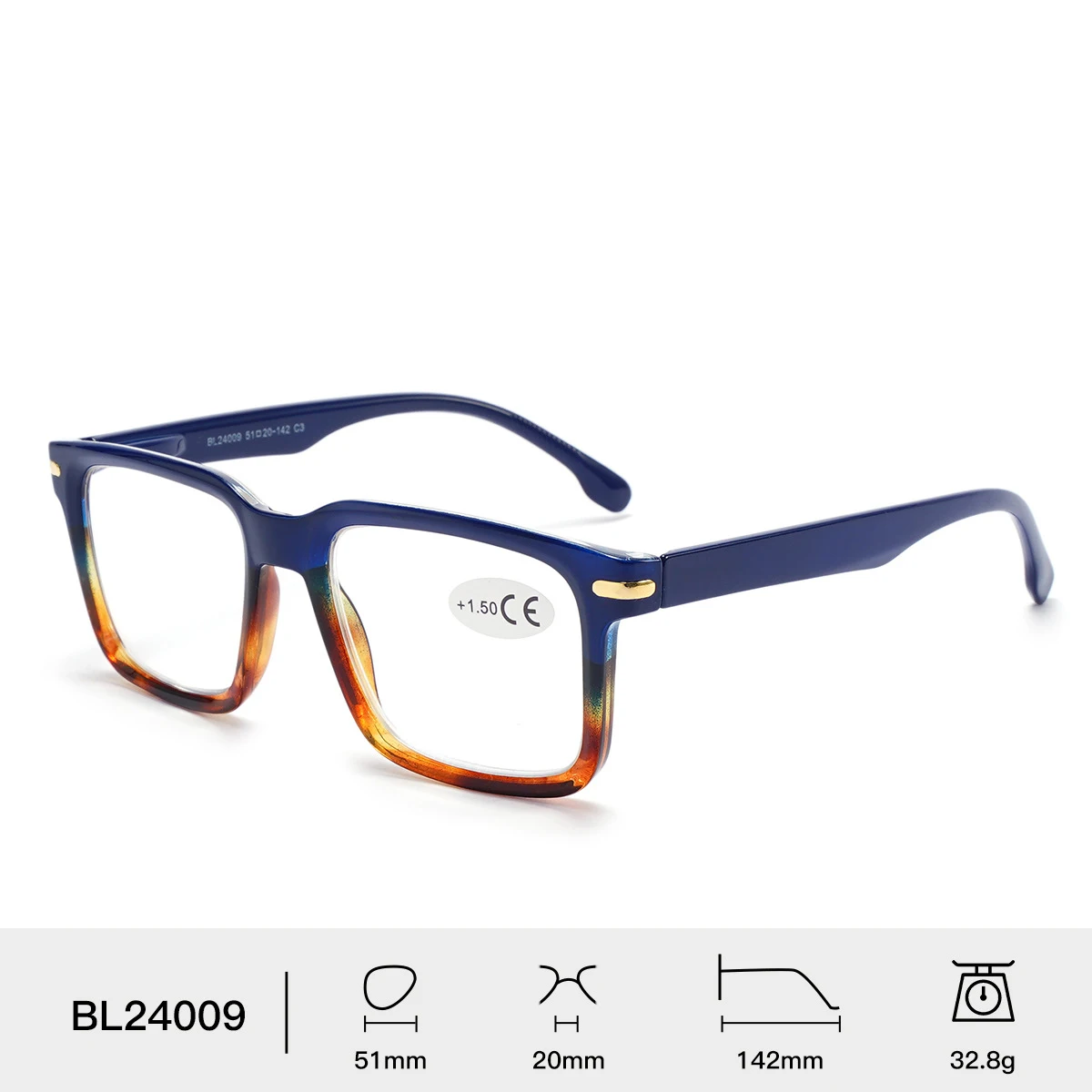 نظارات قراءة مربعة للرجال، تصميم أنيق ومتباين الألوان، معابد مخددة غير قابلة للانزلاق للرجال والنساء #3