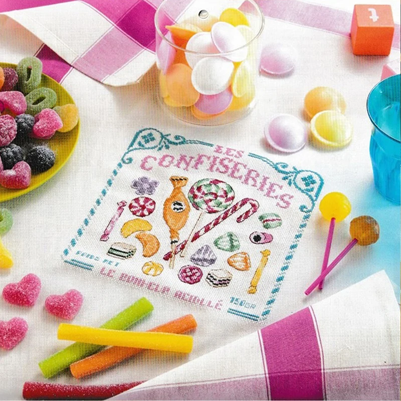 Spring Cross Stitch Kit Vanilla Candy Cartoon Pattern DIY Gift for kids Mini Embroidery 11CT Printed Canvas Unfinished Tool Kit image 3