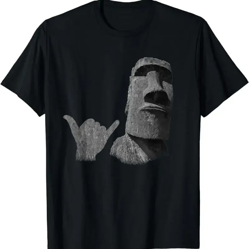 Neues limitiertes lustiges T-Shirt mit Moai-Statue und Surfer-Shaka-Zeichen von Rapa Nui, Ostern.