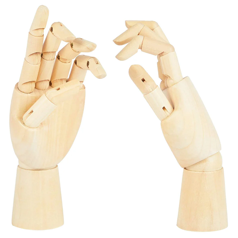 2 Pcs Wooden Puppet Hand Puppets Moveable Fingers Manikin Miniatures Creative Painting Models