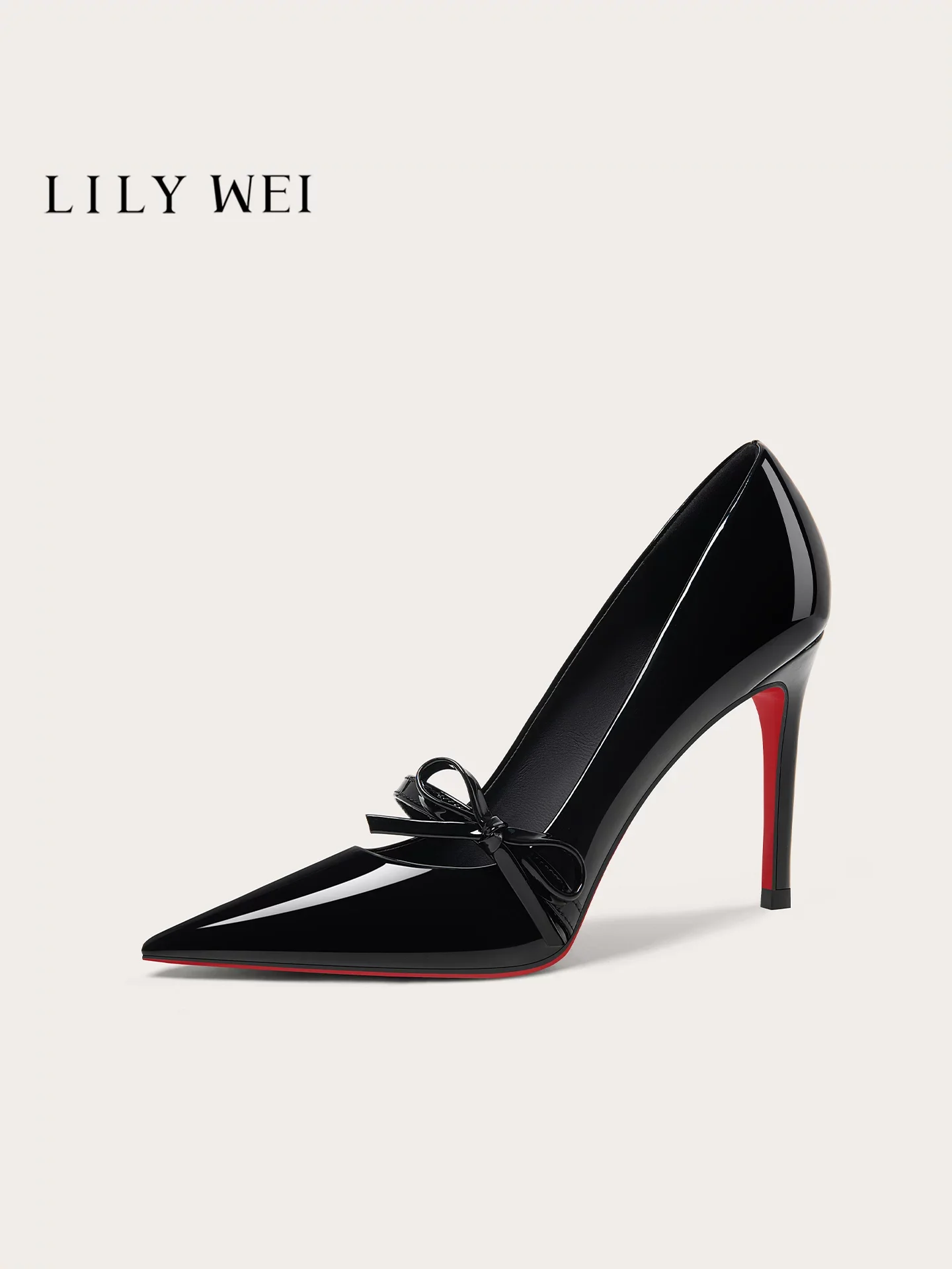 Autumn new pointed shallow mouth patent leather bow single shoes banquet dress large size small size slim high-heeled women shoe