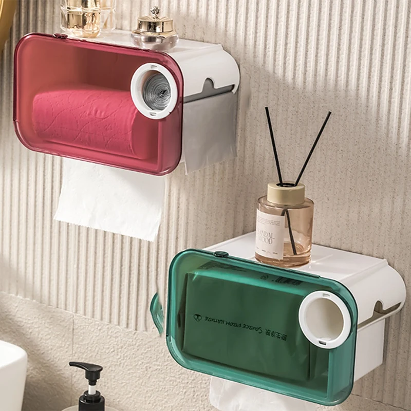 Muurmontage Badkamer Tissue Punch-Vrije Telefoonrek Case Toiletpapierhouder Waterdichte Plank Organizer Zwart