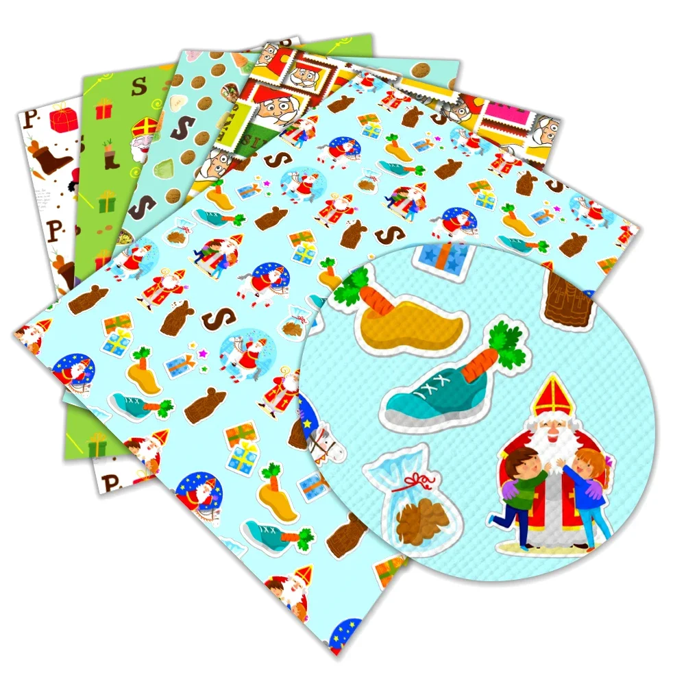 22x30cm dibujos animados Sinterklaas Navidad Países Bajos impreso imitación cuero tela de cuero sintético para pendientes lazos para el cabello
