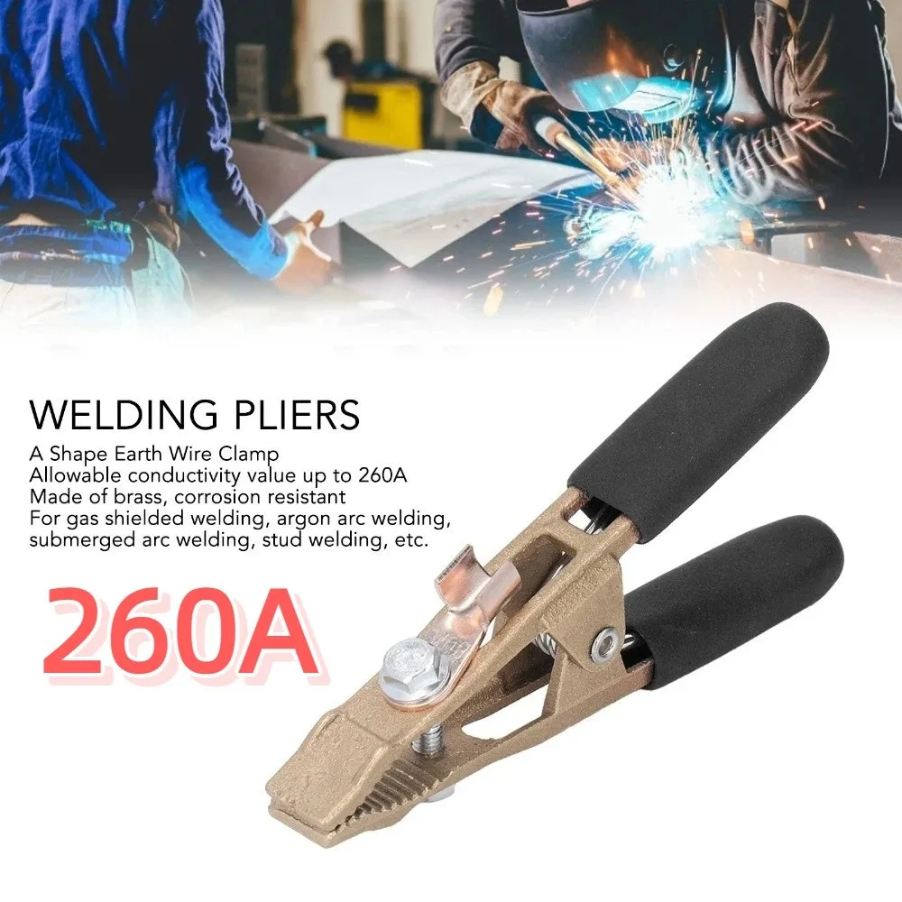 Electric Work Clamp 260A Earth Cable Clamp Brass A Shape Welding Ground Clamp Antioxidation Safety Screw Earth Clip Welding Work