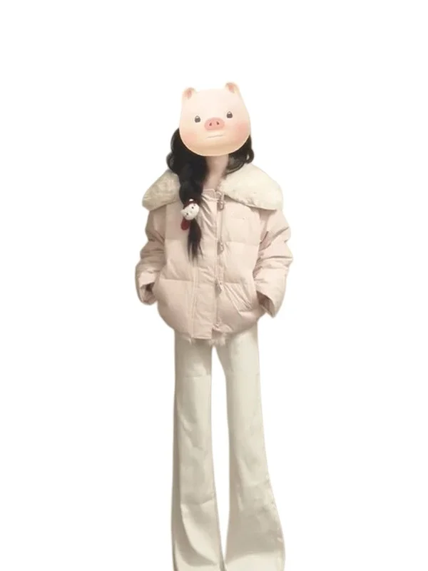 Warm Pink Lamb Fur Splicing Cotton Jacket Loose Autumn Winter Sweet Girl Style Design Atmosphere Feeling Coat Tagkita Brand