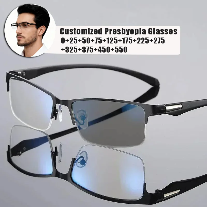 

Fashion Photochromic Eye Glasses Men Women Presbyopia Eyeglasses Finished Glasses Men Half Frame Business Color Changing Lenses