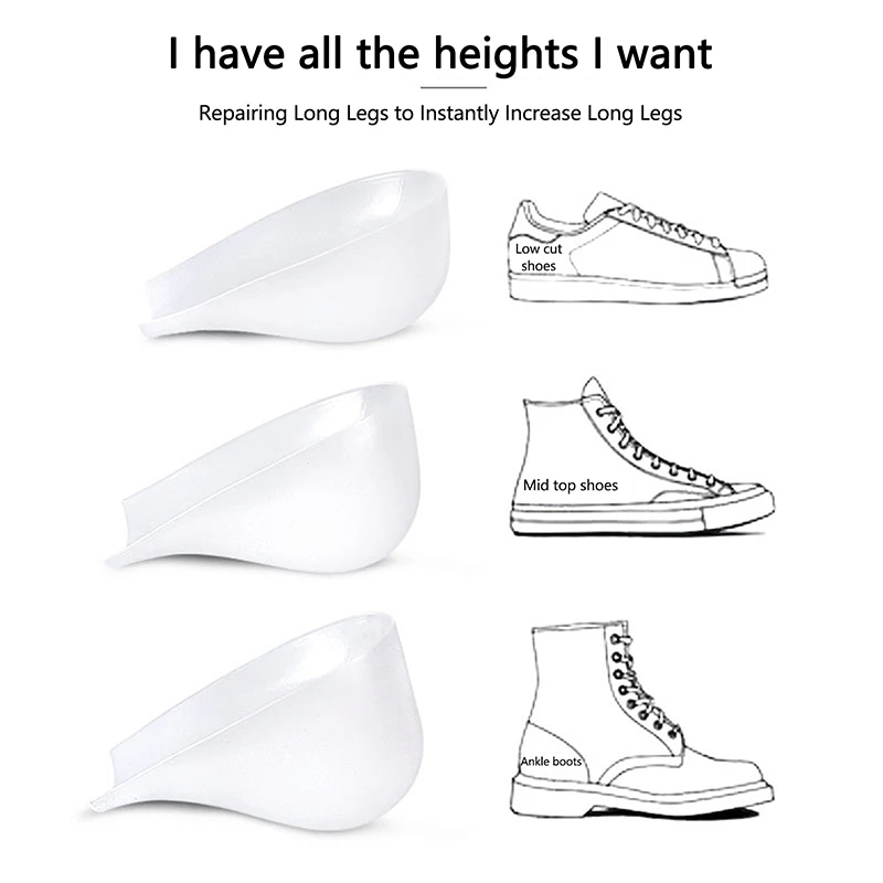 Unsichtbare Höhe Erhöhen 2-3CM Silikon Socken Gel Ferse Pads Orthopädische Arch Support Ferse Kissen Einlegesohlen Fuß Massage pad