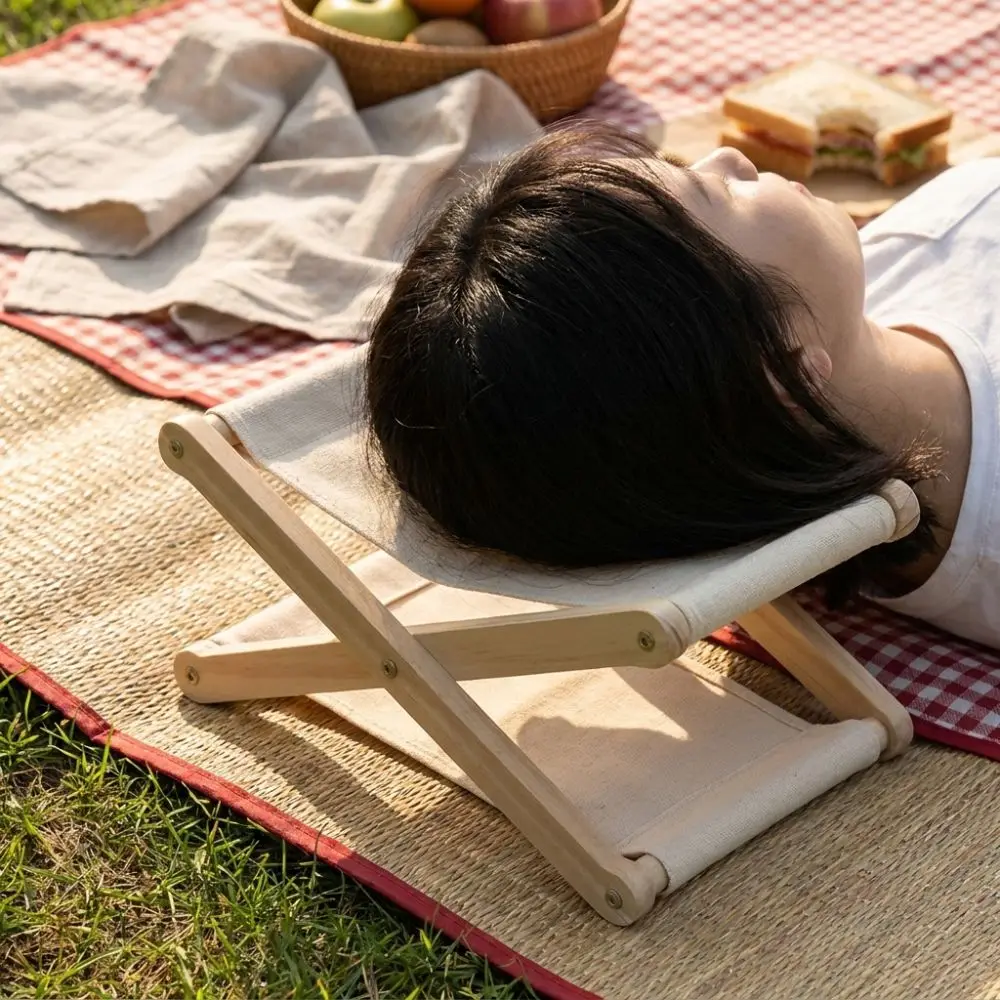 Portable Folding Wooden Beach Pillow Adjustable Height Ergonomic Outdoor Camping Neck Pillow Sunbathing UV Resistant