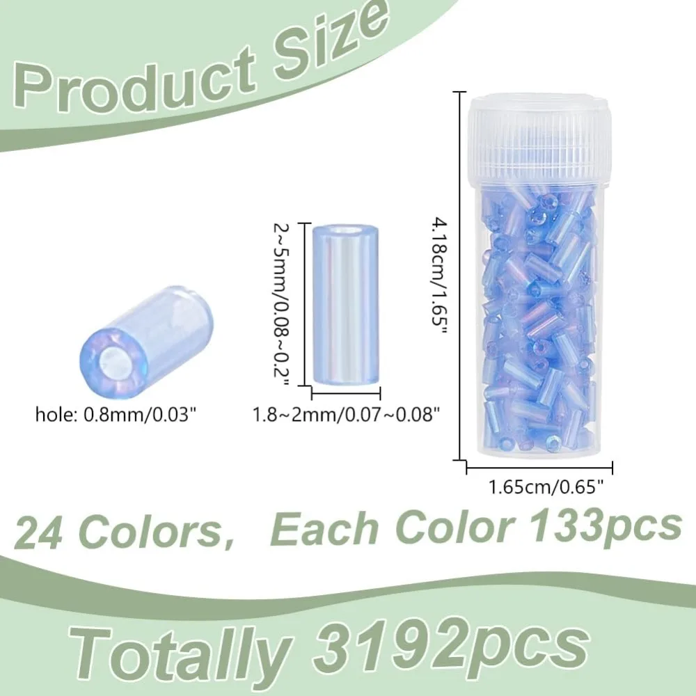 3190Pcs 24 Styles Glass Bugle Beads 2-5mm Tube Kit Seed Loose Spacer Small Craft for DIY Bracelet making kit