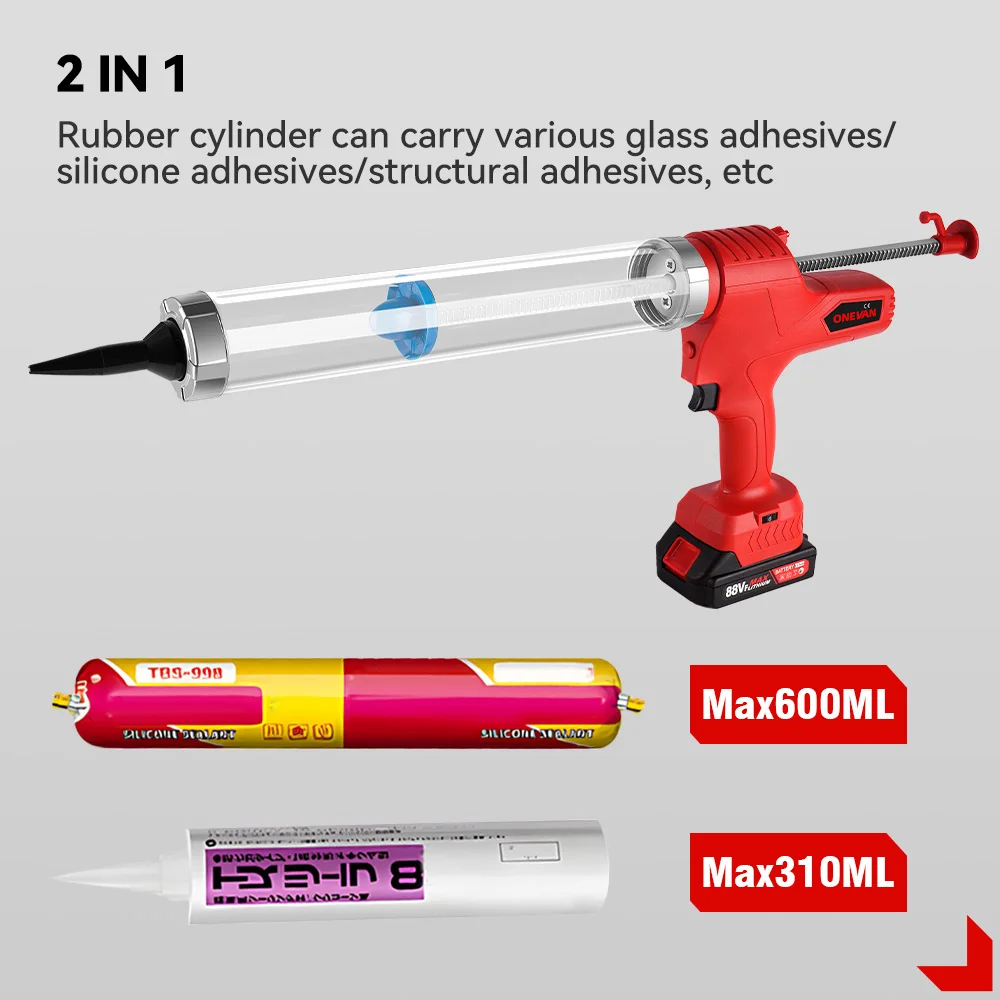 Pistola de pegamento eléctrica inalámbrica ONEVAN, pistola de calafateo de vidrio eléctrica multifunción, herramienta selladora de pegamento