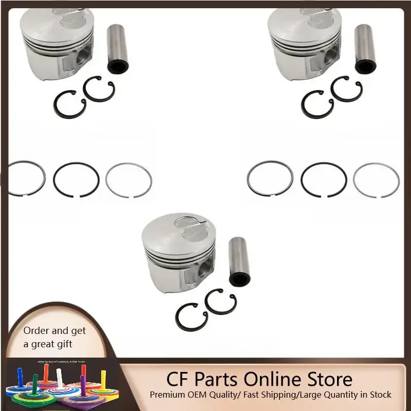 

New 3 Sets STD Piston Kit With Ring 119623-22080 Fit For Yanmar 3TNE74 Engine 74MM