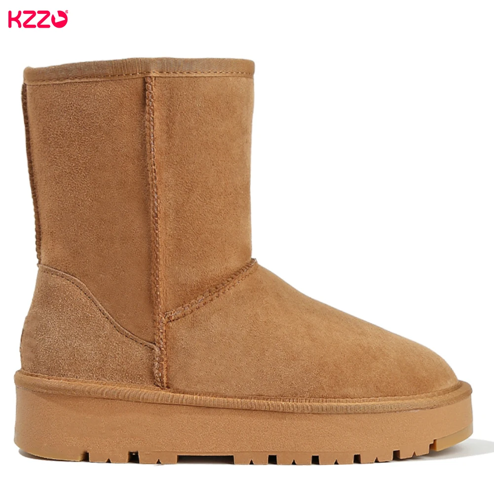 KZZO Classic Women's Platform Mid-Calf Sheepskin Snow Boots Genuine Leather Natural Fur Wool Lined Warm Winter Shoes Australia