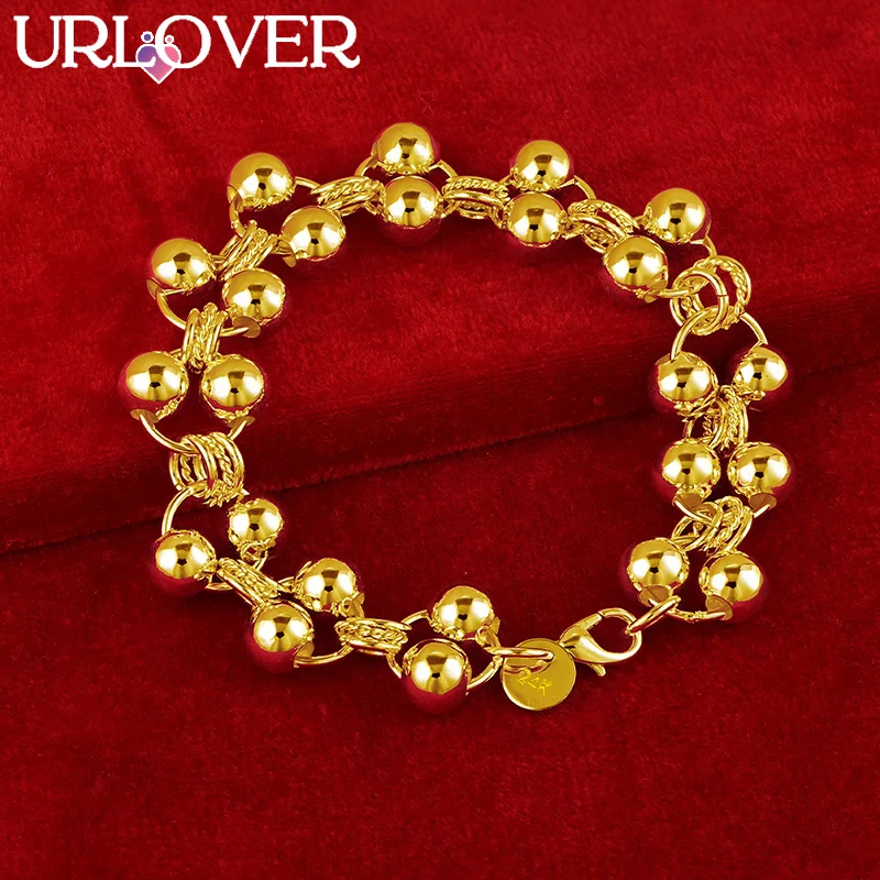 

URLOVER 24K Gold Bracelet For Woman Multi Bead Bracelets Birthday Party Wedding Engagement Exquisite Fashion Charm Jewelry