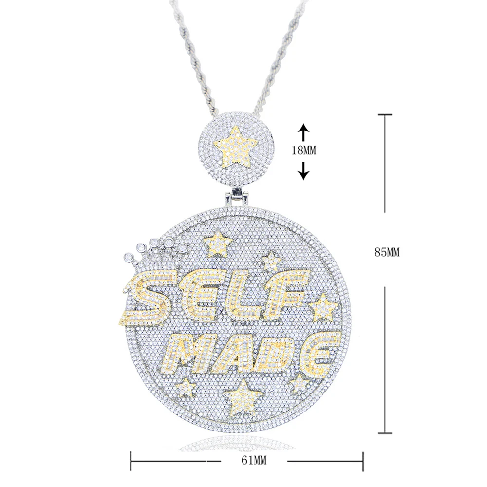 2025 Big Heavy Iced Out Bling 5A Cubic Zircon Paved Self Made Engraved CZ Star Pendant Necklace Hip Hop Men Women Charm Jewelry