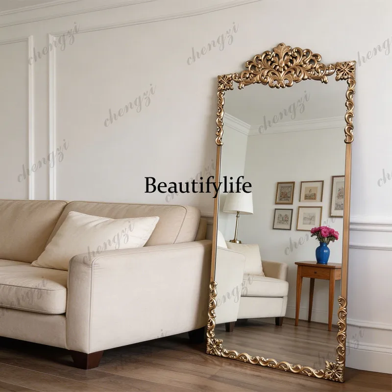 French retro, wind-carved border full-length mirror, floor-to-ceiling bedroom, living room decorative full-length mirror