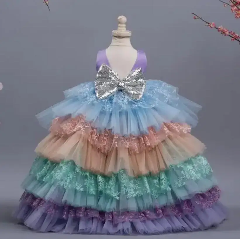 Toddler Baby Girl Tulle Flower Dress Party Gown Kids Clothes Christmas Party Dress Photography Props 1-14Y