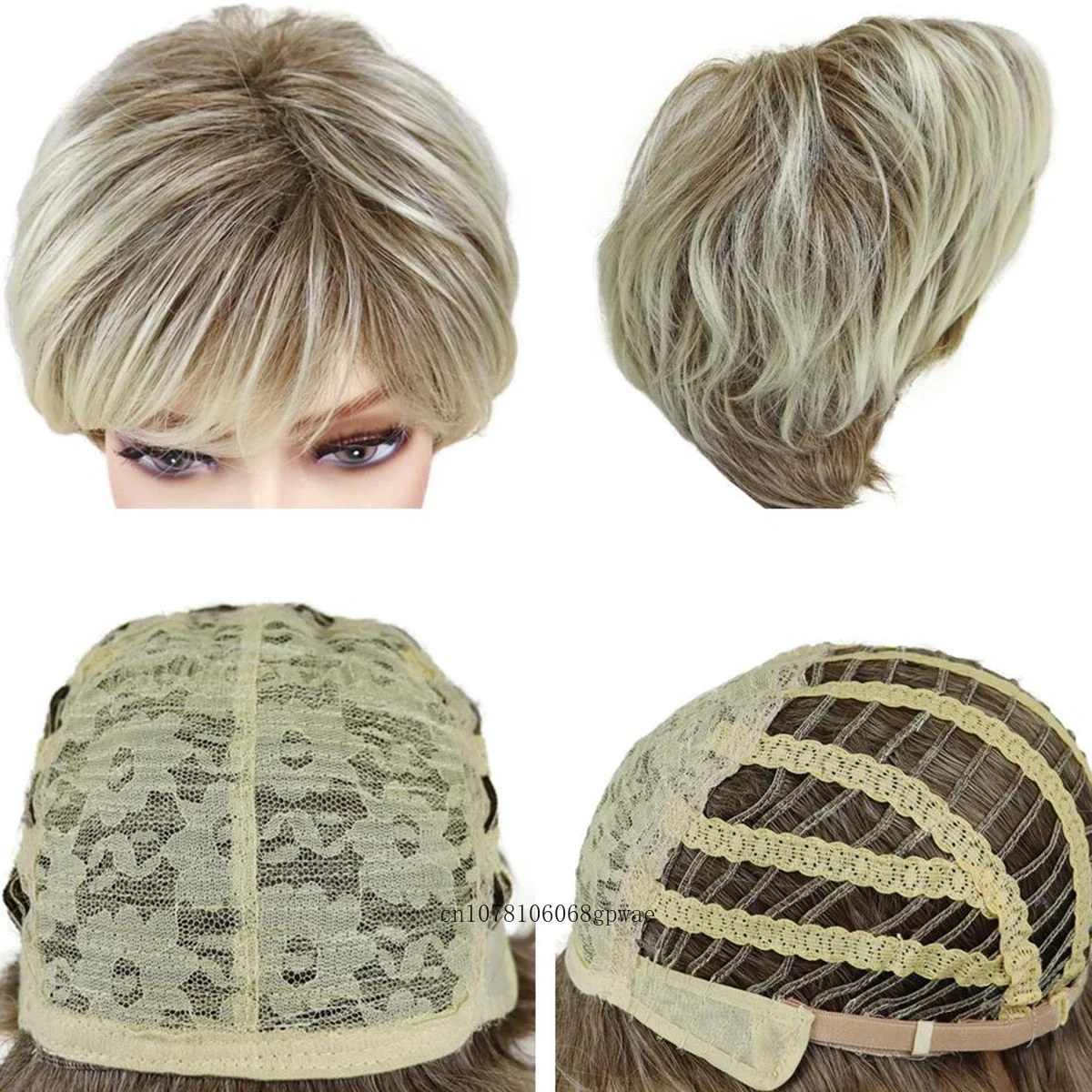 Parrucca corta da folletto per donna Parrucche femminili con capelli castani misti biondi sintetici con frangia Uso naturale morbido quotidiano in costume casual per feste