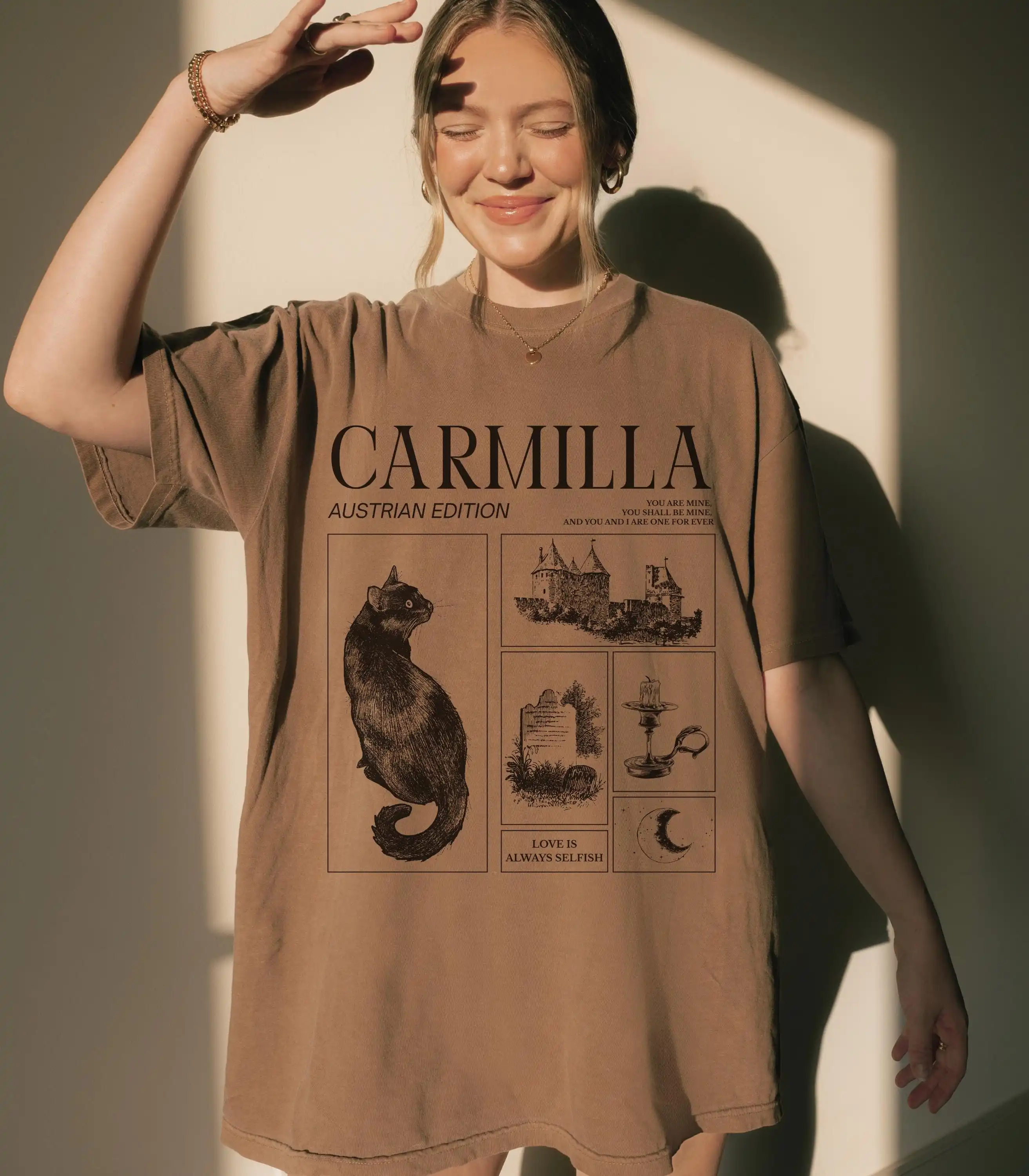 Carmilla Vampire Halloween Tee * Monster Mash Retro Cult Classic Horror Movie Black Cat Dark Sapphic Romance Subtle Bookish