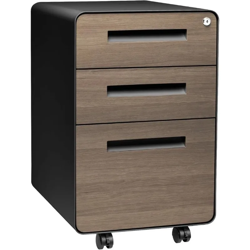 Laura Davidson Furniture Stockpile 3 Drawer File Cabinet with Lock - Under Office Desk Metal Filing Cabinet, Legal/Letter File