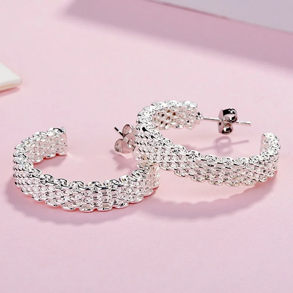 Popular Fine 925 Sterling Silver Charms Stud Earrings for Women Creativity Christmas Gifts Street All-match Party Jewelry