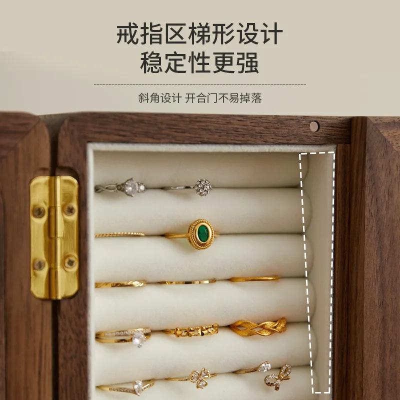 Шкатулка для драгоценностей, шкатулка для хранения, высококачественные изысканные украшения из цельного дерева, серьги, ожерелье, свадебный подарок в стиле ретро, многослойный ящик.