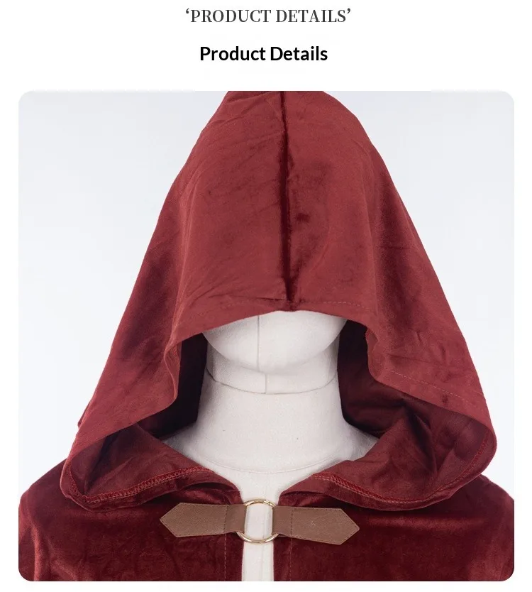 Kapuzenumhang aus Kunstwildleder, Halloween-Kriegerkostüm, Mittelalterlicher Wikinger-Umhang, Renaissance-Cosplay-Robe für Männer, Frauen, Erwachsene, Party-Outfit – Detail 17
