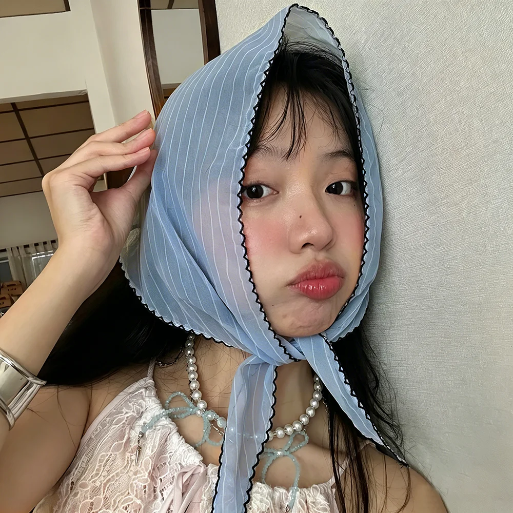 Korea's New Polka Dot Headband Thin Striped Triangle Headscarf Neck Scarf Sweet Girl's Headband Holiday Headband Small Scarf