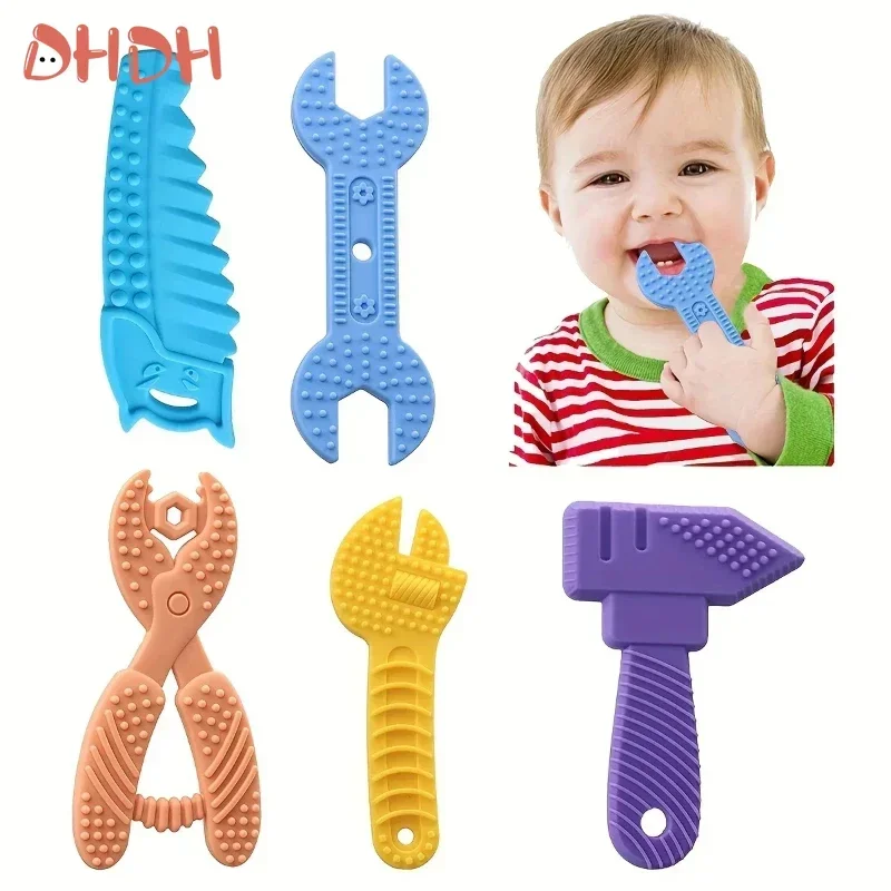 

High Quality Baby Teething Toys Silicone Chew Toys for 0-12 Months Freezer Safe BPA Free Hammer Wrench Spanner Pliers