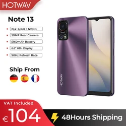 [Lagerbestand in der EU] 2024 HOTWAV Note 13 Mobiltelefone Android 13 6,6'' HD+ 90Hz 50MP Kamera 5160mAh Akku 4GB + 128GB Smartphones