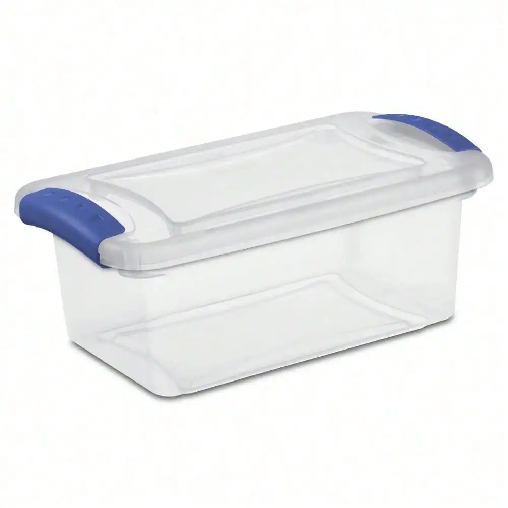 3-Pack 7 Quart Small Clear Plastic Storage Bins with Latching Lids, Stackable Organizer Containers for Home Organization, Kitchen Pantry, Office Supplies, Craft & Closet Storage, Transparent with Blue Latches view 2