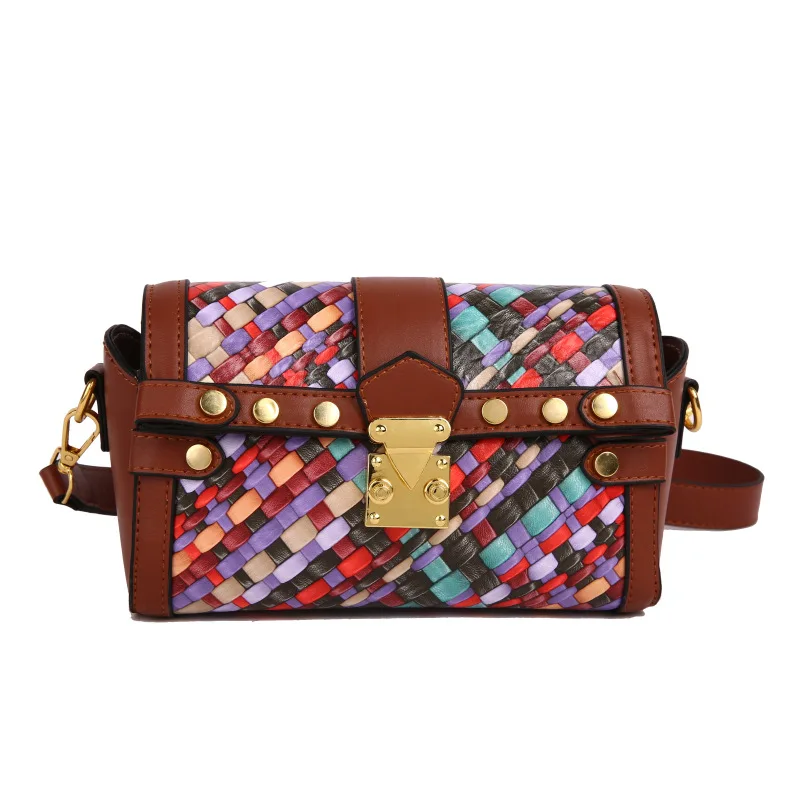 حقيبة نسائية عصرية متباينة حقيبة كتف مفردة متخصصة ريترو متعددة الاستخدامات كتف واحد حقيبة كروس مربعة صغيرة #6