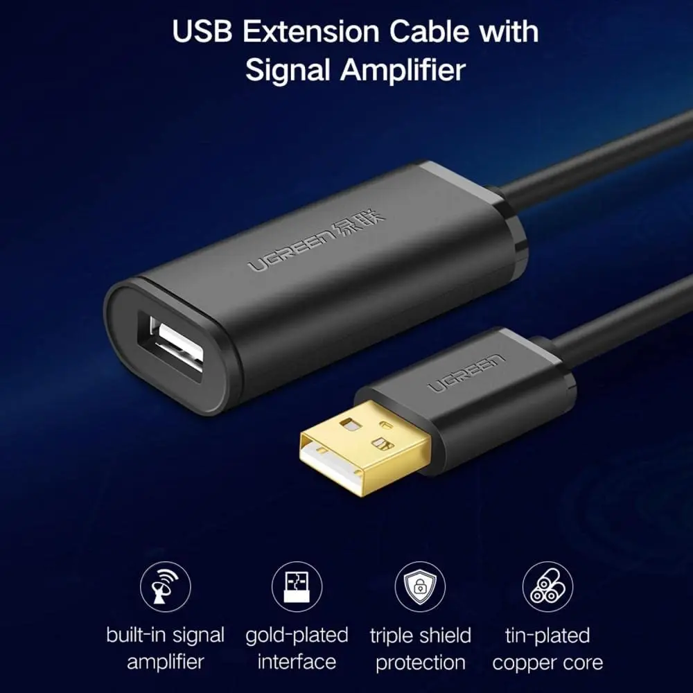 UGREEN Cable de extensión USB con amplificador de señal, cable de extensión USB 2.0 Cable extensor macho a hembra para cámara de impresora