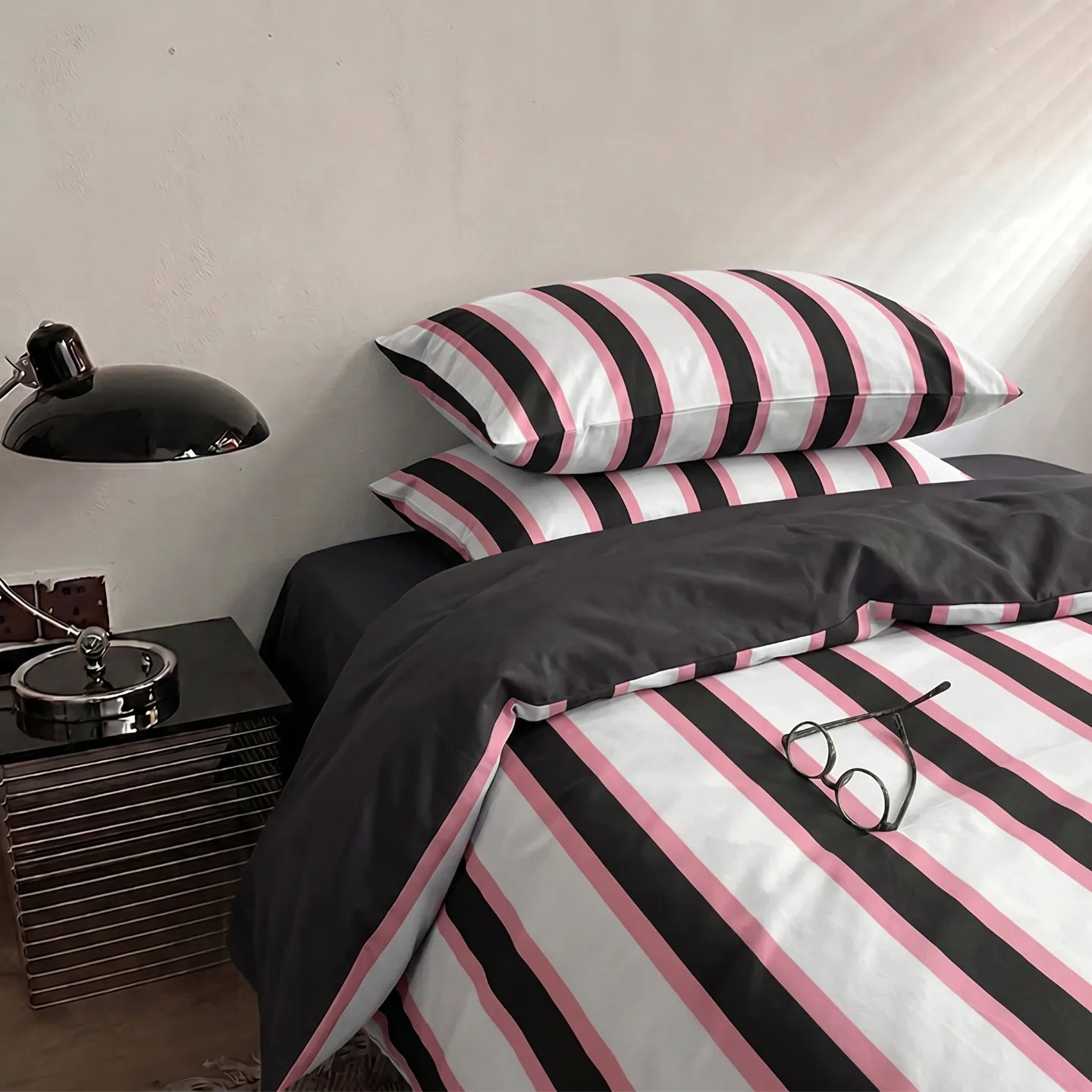 3/4PCS Bedding Set Black White Pink Stripes Soft Comfortable Duvet Cover Set Sheet Set for Home Bedroom Deocration Birthday Gift