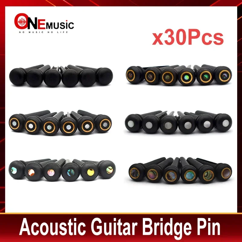 30Pcs Ebony Acoustic guitar Bridge Pins with 2.0/3.0/4.0mm Abalone Shell Dots Guitar Pressure String Nails Pin