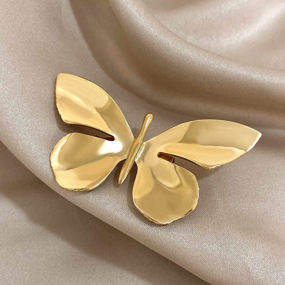 Vintage Women's Brooch Stainless Steel Metal Gold Silver Color Butterfly Brooch Suit Decoration Brooch Pin Accessories Gift