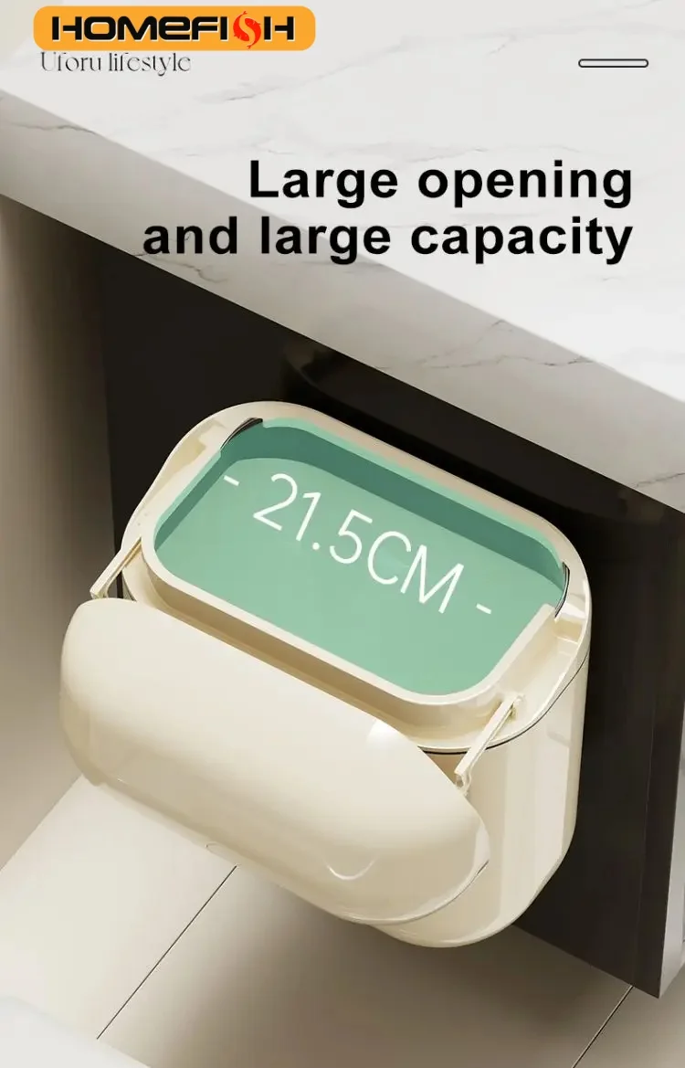 Wall-mounted Trash Can Household Large Capacity High Appearance Level Kitchen Toilet With A Cover Waterproof Crack Dustbin image 4
