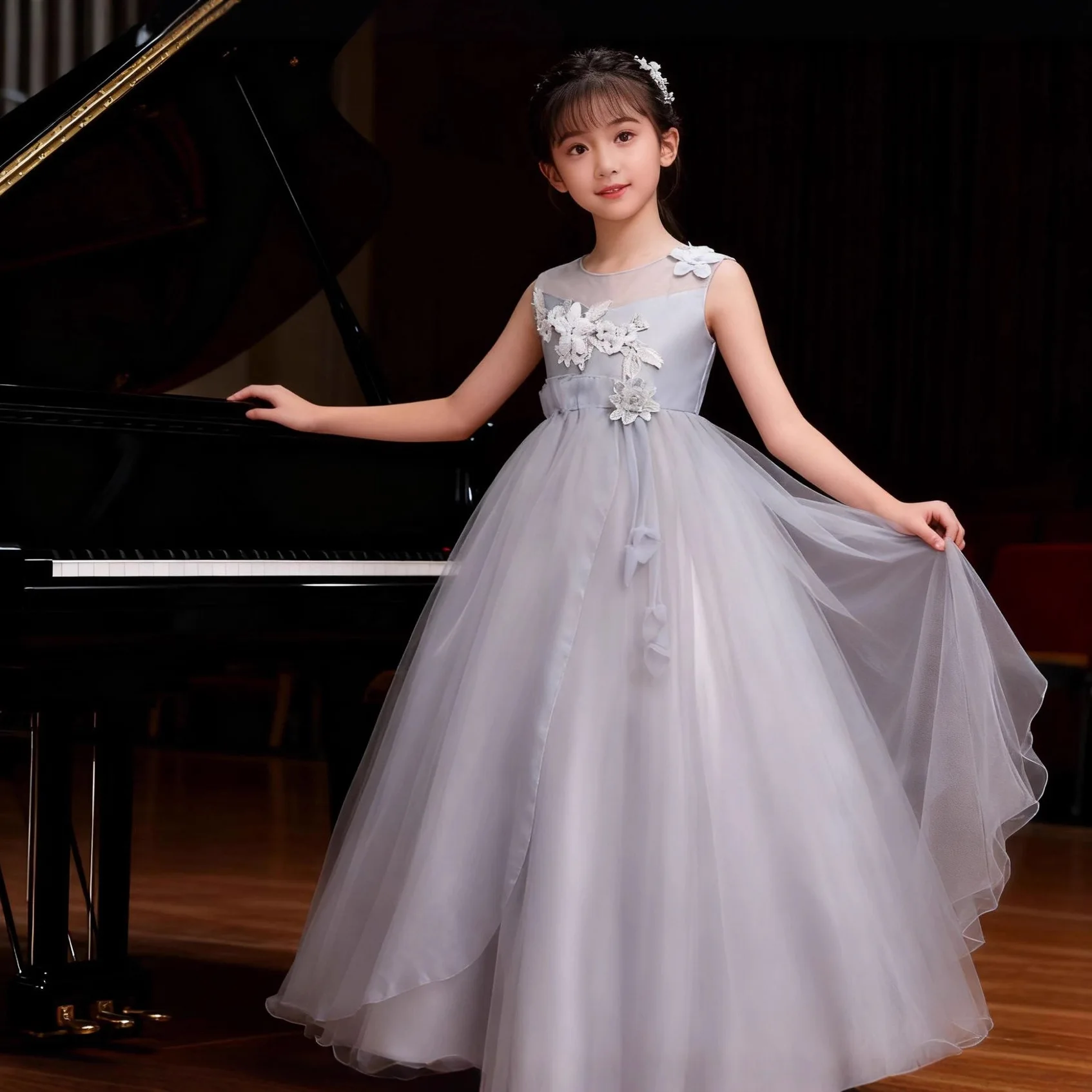 4-15 Year Teens Party Prom Dress Wedding Flower Girl Dress Kids Girls Elegant Princess Sleeveless Pageant Formal Long Dress
