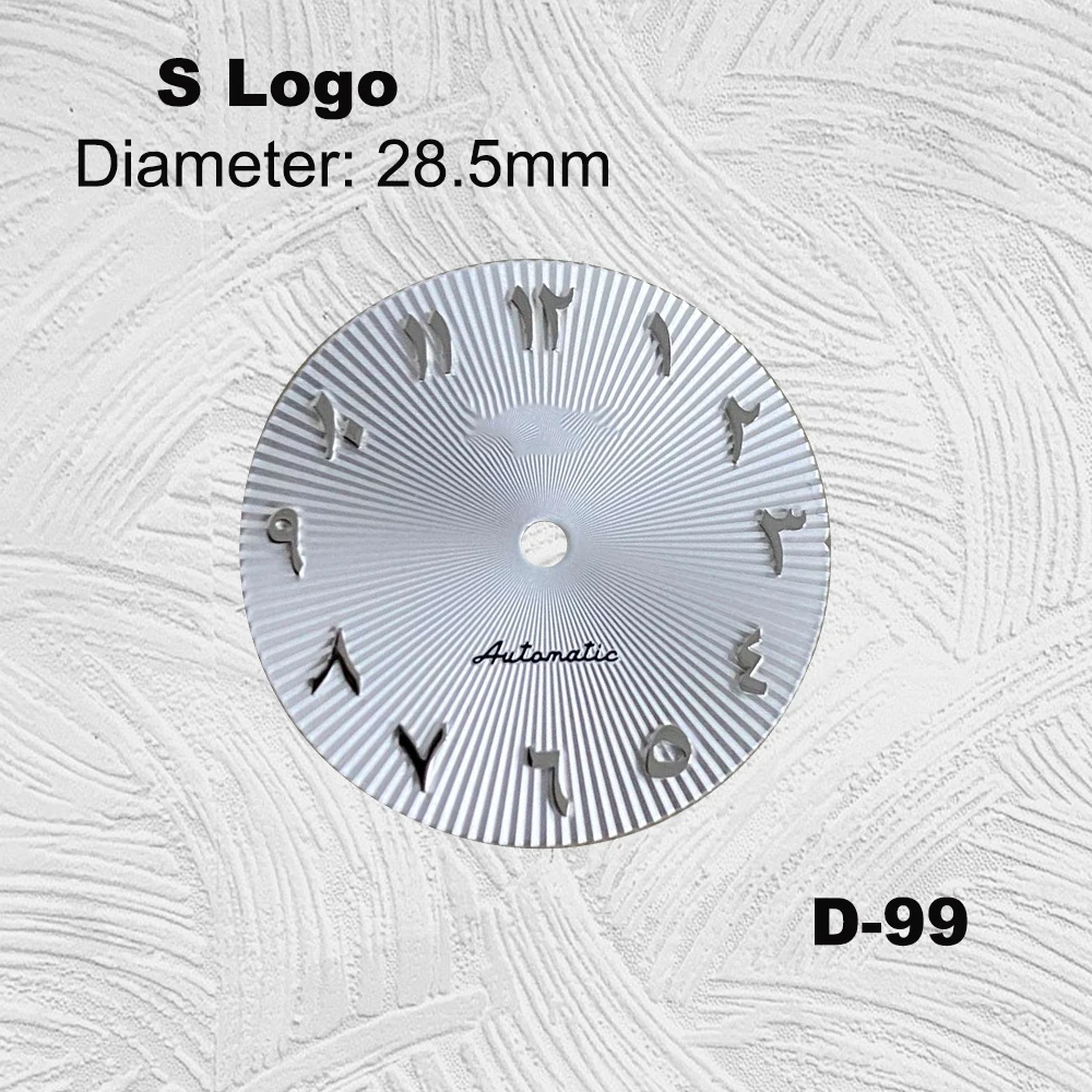 Dial alfabeto árabe para relógio movimento, prego de prata, NH35, NH36, S, acessórios, 28,5 milímetros