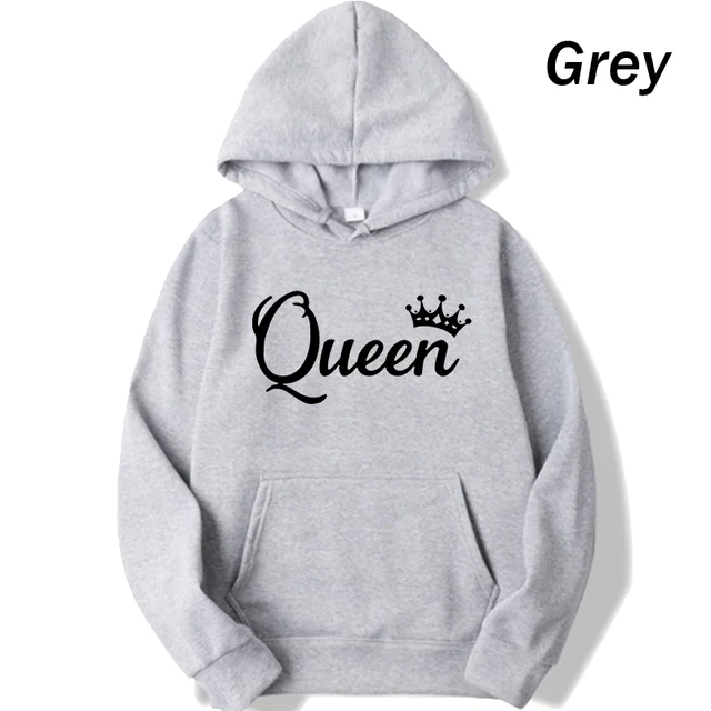 Fashion Men Women Long Sleeve Pullover Hooded Sweatshirts Unisex King and Queen Print Hoodie Casual Streetwear Couple Sweatshirt