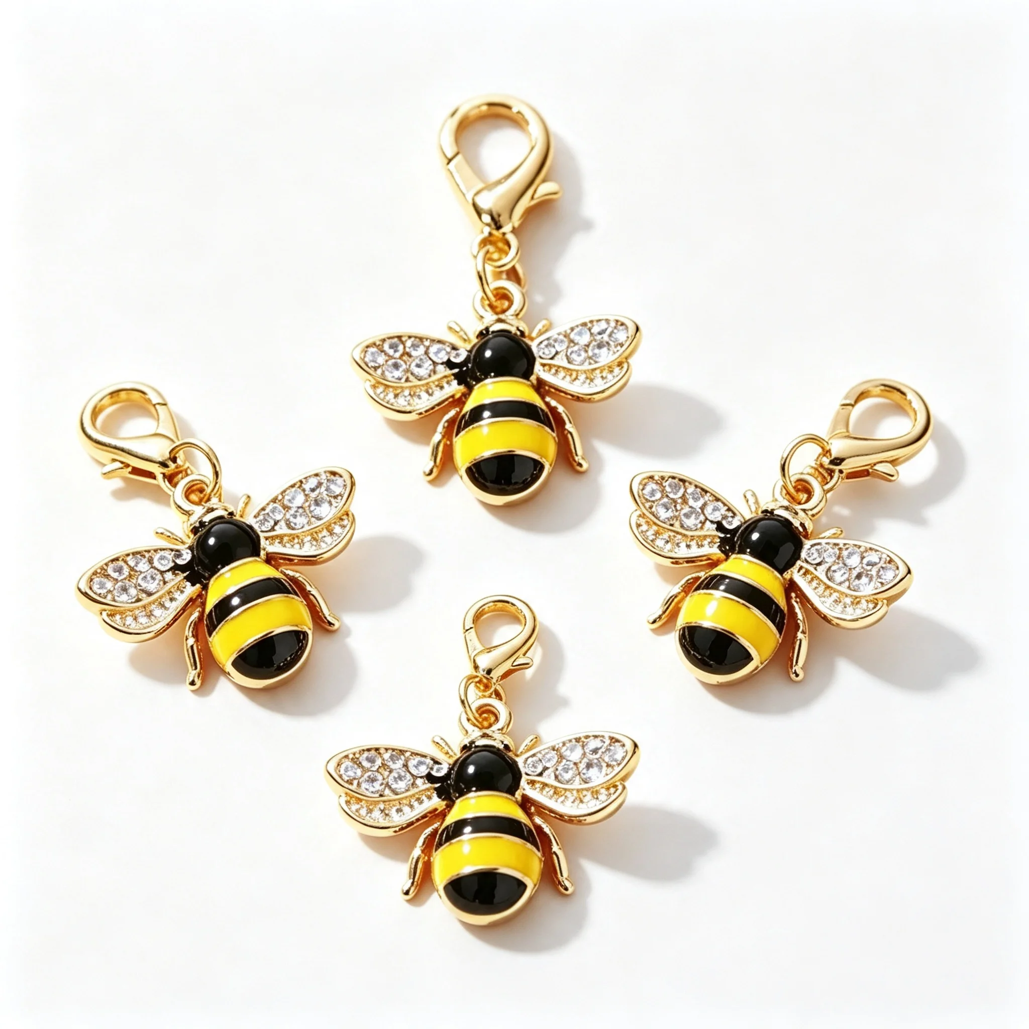 10/50 Stück Legierungs-Emaille-Bienenanhänger mit Kristall-Strass und Karabinerverschluss, Charms für DIY-Armbänder, Halsketten und Schmuckherstellungszubehör – Detail 4