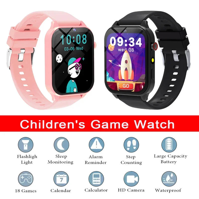 

Новые умные часы для детей, 1,83 дюйма, дисплей, 18 игр, монитор сна, камера, будильник, детские умные часы, подарки для девочек и мальчиков