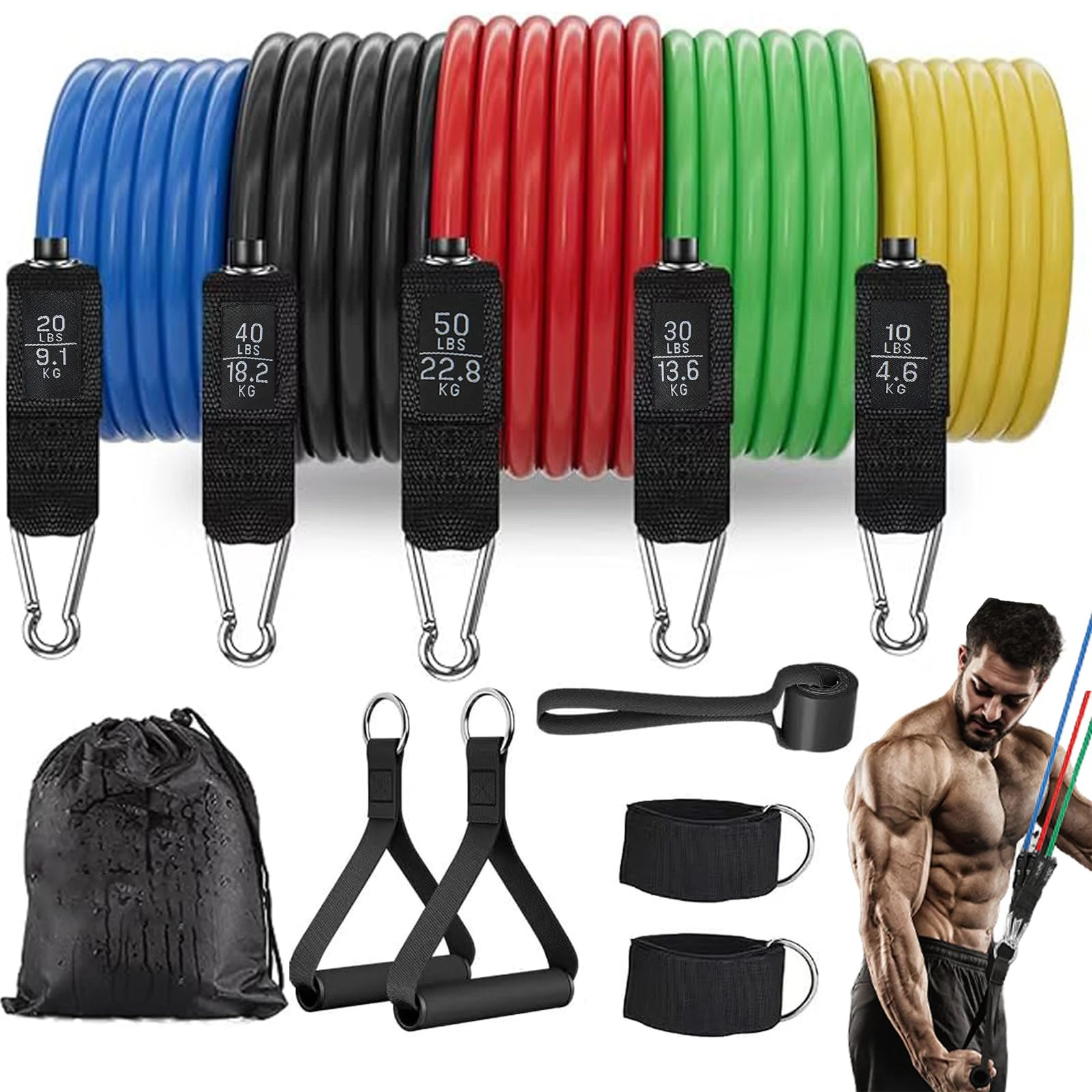 Home Gym Equipment Set - Juego de Bandas de Resistencia, Cuerda