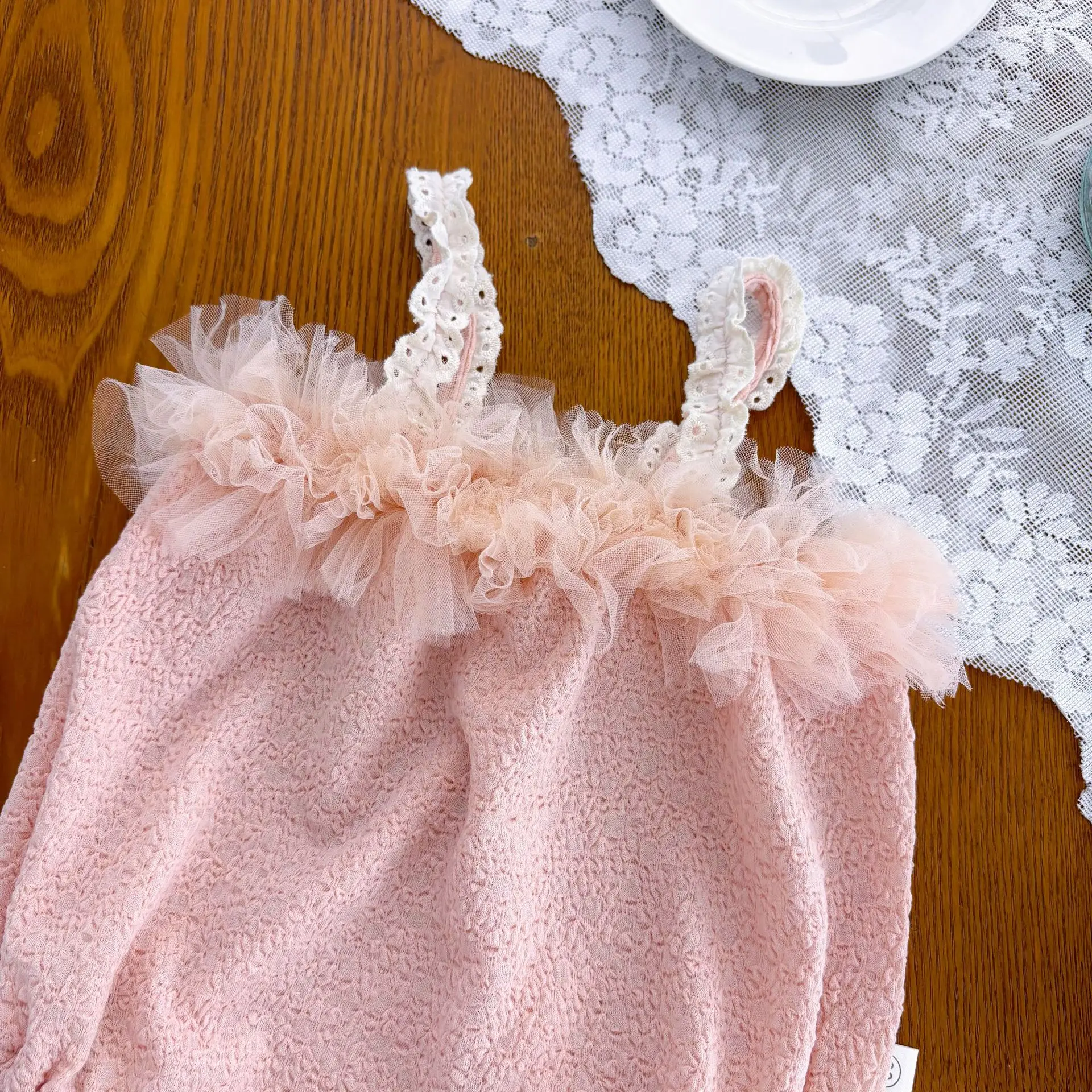 2025 Summer New Baby Lace Strap Rompers Dress Girls Baby Fashion Ruffles Lace Patchwork Sleeveless Rompers