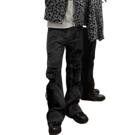 اليورو الأمريكية شارع العليا الثقيلة B-التطريز المتعثرة التصحيح متوهج الدينيم الجينز الهيب هوب الشارع الشهير السراويل للرجال #4